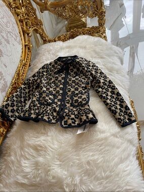 Valentino Leopard-Print Peplum Blazer - Tan & Black